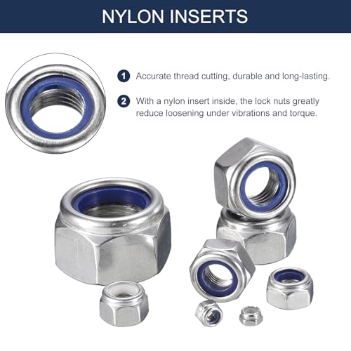 uxcell 5Pcs M12x1.25mm Nylon Insert Hex Lock Nut 304 Stainless Silver Blue - size: M12x1.25mm