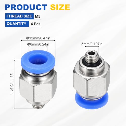 4Pcs Pneumatic Push to Connect Fitting Fit 6mm OD Tube M5 Male - size: 6mm OD x M5 Metric