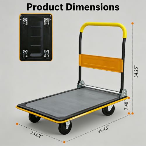 Foldable Platform Hand Truck, Heavy Duty Push Cart Dolly (Yellow) - color: Yellow-660lbs