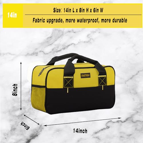 FASTECH 14 Inch Zipper Tool Bag, Small Wide Mouth Tool Tote Bag, Waterproof Tool Organizer Tote, Soft Handle Carrying Toolbag For Various Tools (Yellow) - size: Yellow