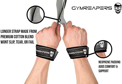 Gymreapers Lifting Wrist Straps for Weightlifting, Bodybuilding, Powerlifting, Strength Training, & Deadlifts - Padded Neoprene with 18" Cotton - color: Gray