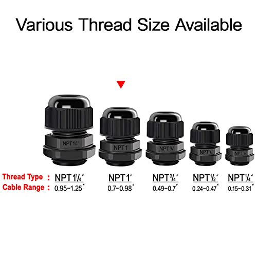LeMotech 2 Pack NPT 1" Cable Glands Waterproof Adjustable 18-25mm Cable Connectors Black Nylon Joints with Gaskets - color: Black, size: 1inch 2-pack