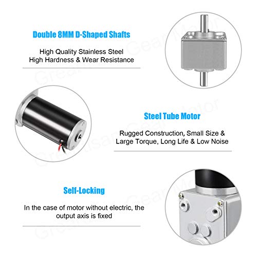 DC 12V 250RPM 2Kg.cm 8mm Double Shafts Self-Locking Reversible Worm Gear Motor with Cable, High Torque Speed Reduction Motor, Turbine Electric Gearbox Motor - size: Double Shafts, style: 12V 250PM