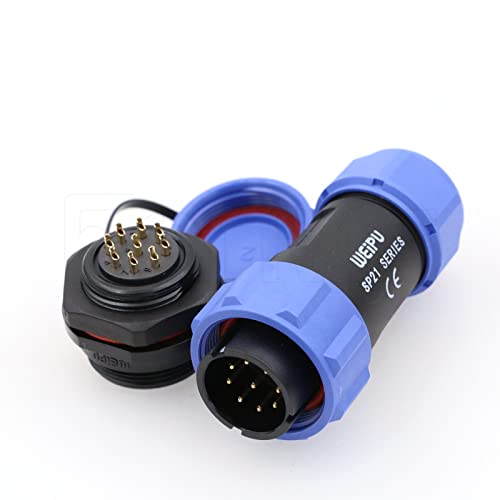 Weipu SP21 9 Pin Panel Mount Aviation Plug Socket Waterproof IP68 Connector Cable Industrial Circular Solar Electrical Connector - color: SP2110/P+SP2112/S, size: 9Pin
