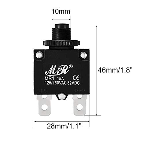 uxcell 5Pcs Thermal Overload Protector AC 125/250V 15A Push Button Reset Circuit Breaker