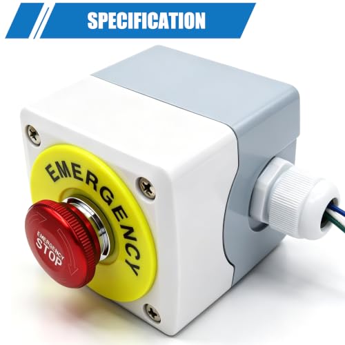 mxuteuk 22mm Waterproof Emergency Stop Push Button Switch Stainless Steel Metal estop Button IP65 12-220V 3A 1NO 1NC Switch Station Box MXU-DT-SH - color: Red/MXU-DT-CT-BOX, size: 1NC 1NO