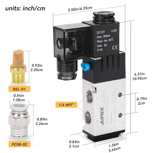 1/4" NPT Solenoid Valve 4V210-08, 5-Way 2-Pos, DC 12V, Junction Box - size: NPT1/4″, style: DC12/Junction on Box