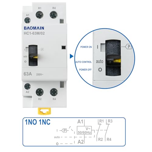 BAOMAIN 24V 2-Pole 63A Manual/Auto AC Contactor, 2NC, DIN Rail Mount