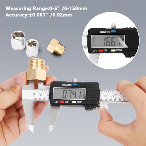 Digital Caliper Measuring Tool, Stainless Steel Vernier Caliper Digital, Micrometer Calipers with Large LCD Screen, Auto-Off Feature, Inch Millimeter Conversion, 6 Inch Caliper Tools for DIY/Household