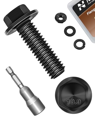 M8 x 25mm Flanged Hex Head Bolts and Nuts, External Flange Hex Drive Screws, Class 10.9 Black Zinc Plated Alloy Steel, M8x1.25 Bolts for Pump, Fix Car, DIY Project (10Sets) - color: Black, size: M8 x 25mm