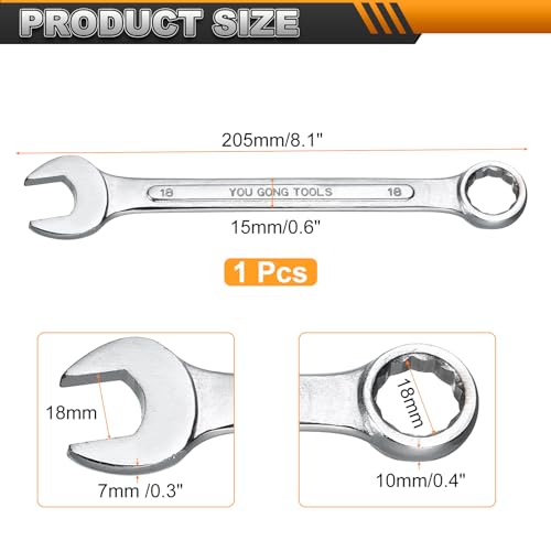 HARFINGTON Metric Combination Wrench, 18mm Open End & 15-Degree Offset - size: 18mm