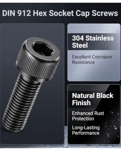 IMSCREWS M3-0.5 x 8mm Black 304 Stainless Steel Socket Head Cap Screws, Natural Non-Fading Finish, Rust Resistant Hex Allen Bolts for 3D Printer RC Models 100Pcs - size: M3-0.5 x 8mm