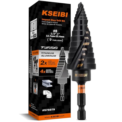 KSEIBI 9 Steps 1/8-1 inch SAE Standard Industrial Grade Step Drill Bit Ready Impact 1/4 inch Shank, 575079 High-Speed Steel Metal Drill Bits Black Oxide M2 Material - style: 9 steps (1/8”-1”)
