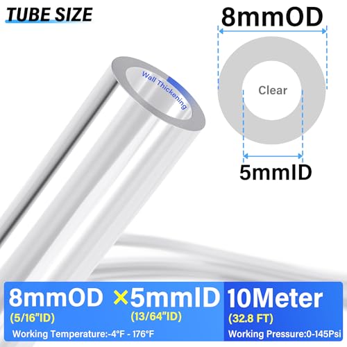 TAILONZ Clear 8mm OD 5mm ID PU Air Hose Pipe Tube Kit 10 Meter 32.8ft - color: Clear, size: 8mm OD/32.8ft/10m