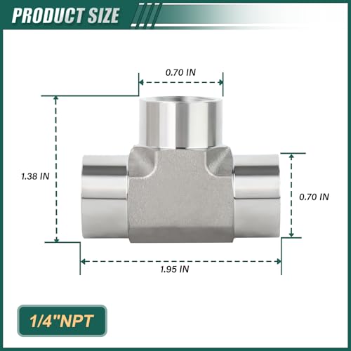 1PCS Forging of 304 Stainless Steel Tee Pipe Fittings, 1/4" NPT Female Pipe Fittings, Male Run Tee for Air/Fuel/Water/Gas/Oil - color: Tee(F/F/F), size: 1/4"NPT