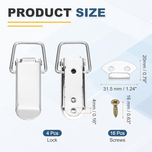 HARFINGTON 4 Pcs 0.8" (Overall Length:3.54") 201 Stainless Steel Spring Loaded Toggle Latch Catch Hasp Clamp Lock with Screw for Cabinet Door Barn Wooden Case, Silver - size: 3.54"
