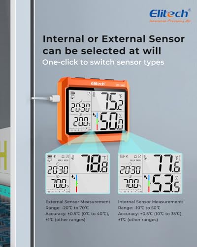 Elitech 2Pack Digital Bluetooth Hygrometer Thermometer, Refrigerator Thermometer with Free APP, Real-Time Temperature Humidity Monitor, PDF&CSV Data Export, IPT-100S with External Probe