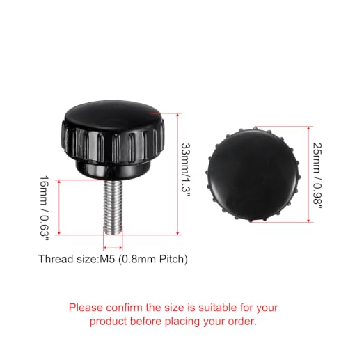 uxcell 4pcs Knurled Clamping Knobs M5 x 16mm Metric 304 Stainless Steel Male Thread Thumb Screw on Type 25mm Plastic Round Head Threaded Hand Bolt Stud Knobs Black - size: M5 x 16mm x25mm