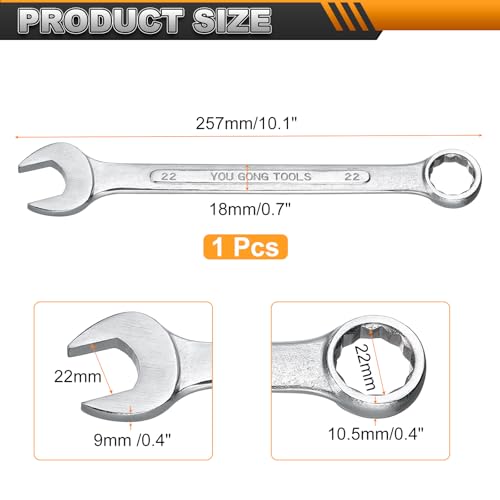HARFINGTON Metric Combination Wrench, 22mm Open End & 15-Degree Offset - size: 22mm