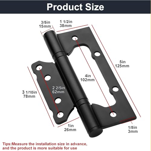 Non-Mortise Door Hinges 5 Inch 304 Stainless Steel Black 2Pack - color: Black2