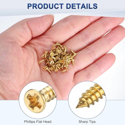 M METERXITY 100-Pack Brass Wood Screws, M2 x 6mm Phillips Flat Head Self-Tapping Screw Connector Fasteners for Door Hinges/Woodworking/Furniture Repair/Gardening/DIY Crafts Decorative Screws - size: M2x6mm