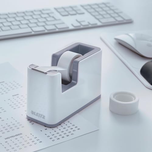 Leitz Tape Dispenser, Heavy Base with Tape, Wow Range, Pearl White/Grey - color: Pearl White/Grey