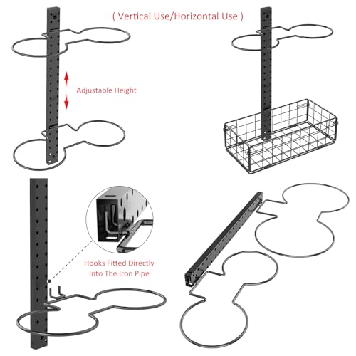 8 Tier Detachable Wall Mounted Basketball Rack, Vertical/Horizontal Football Holder, Holds 14 Balls DIY 1/2/3/4 Soccer Stand, Height-Adjustable Ball Rack with Basket for Garage, Tool Room, Metal-Black