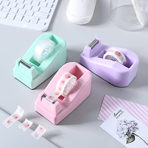 XEUZK Desktop Tape Dispenser Kits with Weighted Nonskid Base Tape Dispenser- Includes 9 Rolls of Transparent Tape(0.71 Inch x 500 inches Each) & Pink Scissors, 2 Pcs Tweezers (Pink) - color: Pink