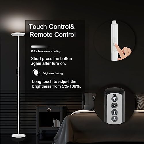 JOOFO LED Torchiere Floor Lamp with Remote, Stepless Dimmable Pearl White - color: Pearl White