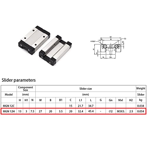MGN12H 200mm Premium Linear Rail Guide 2pcs MGN12 Linear Slide 8mm for 3D Printer and CNC Machine Upgrade (2pcs/Pack) - color: Black MGN12H 2 Rail + 2 Carriage block, size: 200mm