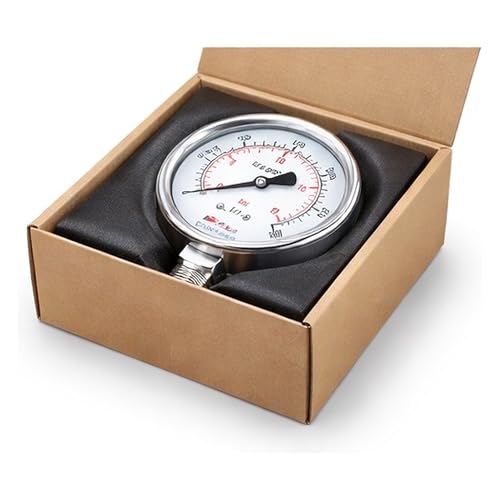 2.5" Glycerin-Filled Pressure Gauge, 0-300 PSI / 0-20 Bar, 1/4" NPT Lower Mount, 304 Stainless Steel Case/Wetted Parts, CL 1.6, Conforms to EN 837-1