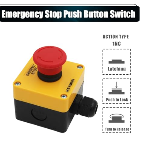 2 Packs Emergency Stop Push Button Switch,1NC 10A 660V with Waterproof Box IP65, 2pcs PG13.5 Black Connectors (2)