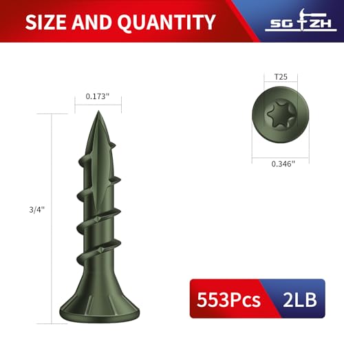 #8 x 3/4" Deck Screws (553Pcs) 2lb. Carbon Steel, Green, Flat Head, Rust Resistant epoxy Coated, with T25 Star Bit - color: Green, size: #8 x 3/4"