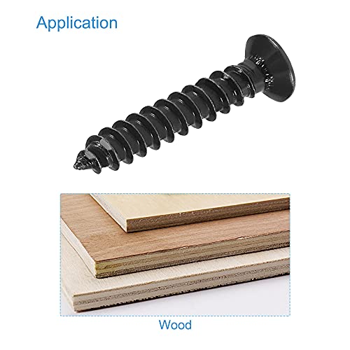 uxcell M4 x 25mm Wood Screws Phillips Flat Head Carbon Steel Self Tapping Screws Black 200pcs - size: M4 x 25mm