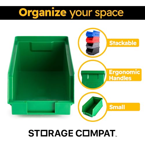 Plastic Storage Bins, Hanging, Stackable, Storage Organizer Bin for Warehouses, Workshops 7-Inch x 4-Inch x 3-Inch (Green, 6-Pack) - color: Green, size: 6-Pack
