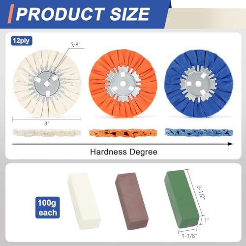 8 Airway Buffing Wheel Kit Polishing Wheel and Polishing Compound for Angle Grinder 8" in Diameter 5/8" in Arbor Hole Aluminum Metal Buffing Wheels Kit 6 Pcs - color: Multi 6pcs, size: 12plys