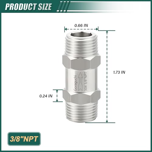 1PCS Stainless Steel 3/8" NPT Male Check Valve, Way Non-Return Check Valves, Backflow Prevention for fuel/air/liquid/oil/gas - color: Pipe Thread Fittings, size: 3/8" MNPT