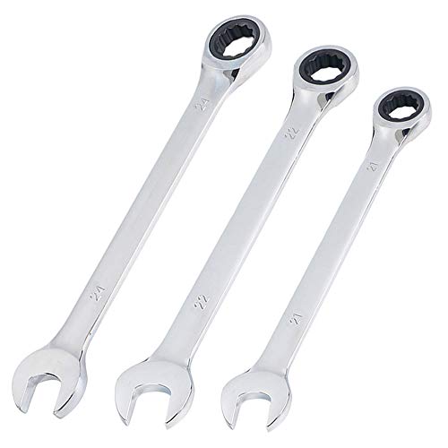 SaferCCTV Wrench Metric 21mm 22mm 24mm Ratcheting Wrench Set,Reversible Ratcheting Combination Wrench,Open Ended Ratchet - size: 21mm 22mm 24mm