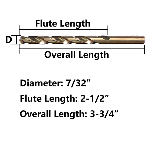 7/32" Cobalt Drill Bits(20PCS), M35 HSSCO High Speed Steel Jobber Length Twist Drill Bit Set for Hardened Metal, Stainless Steel, Cast Iron, Plastic and Wood - size: 7/32"(20PCS)