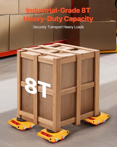VEVOR 4PCS Machinery Skates Dollies, 17,637 lb Heavy Duty Equipment Moving Skates with 4 PU Wheels, 360° Rotation Non-Slip Cap, Low-Profile Industrial Mover Rollers for Factory, Warehouse, Workshop