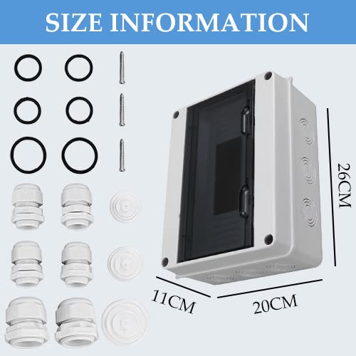 IP65 ABS Distribution Protection Box,12 Way Waterproof Circuit Breaker Distribution Box 12 DIN Rail Outdoor Distribution Junction Box for Indoor Outdoor Wall Circuit Breake(255 x 200 x 110mm) - color: 12 Way