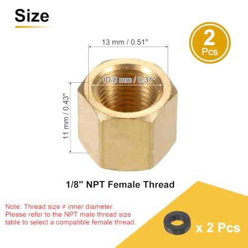 uxcell 2Pcs Brass Hex Head Compression Fitting Stop Valve Cap, 1/8 NPT - size: 1/8 NPT (ID 5/16")