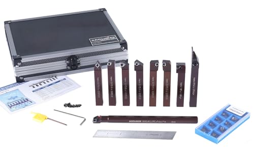 Accusize 1/2 in Shank Indexable Carbide Turning Tool Set, 3988-0012 - size: 9 Pcs, 10 Extra Inserts, for Aluminum