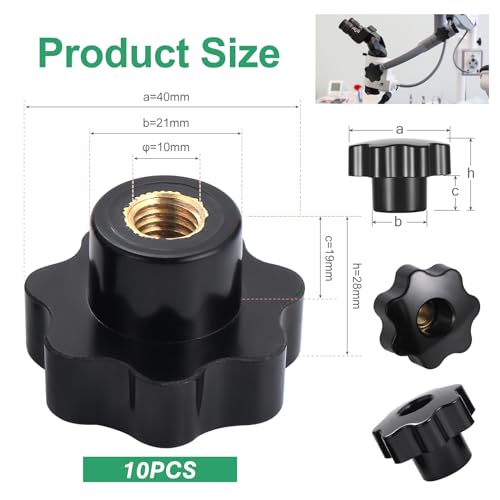 10Pcs 7 Star Through Hole Knob M10 Knurled Thread Clamping Knob, Star Shape Hand Knobs Black Plastic Screw-On Clamping Star Knob Handle - size: M10, style: Through Hole