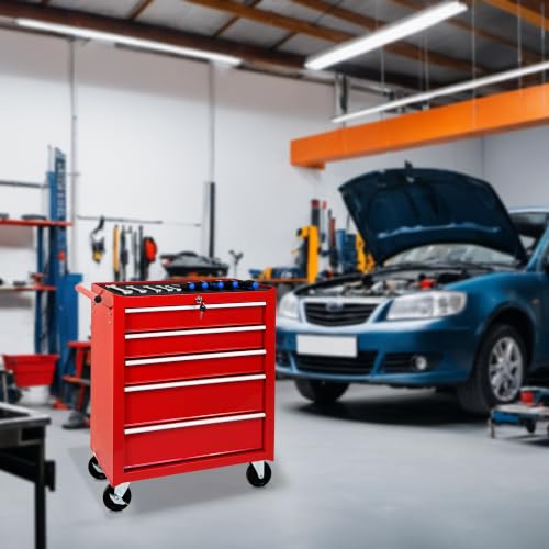 5-Drawer Lockable Rolling Tool Chest, Red - color: Red, style: 5 drawer