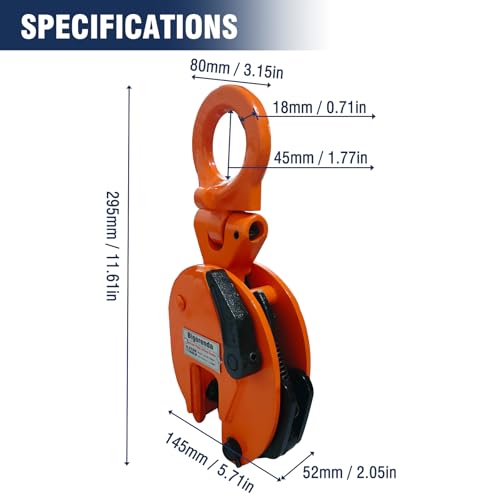 Vertical Plate Clamp 1760Lbs, 0.8 Ton Load Capacity Vertical Lifting Clamps, Heavy Duty Flexible Ring Sheet Metal Steel Clamps, Jaw Opening up to 0.6 inch Welding clamps, for Lifting and Transporting