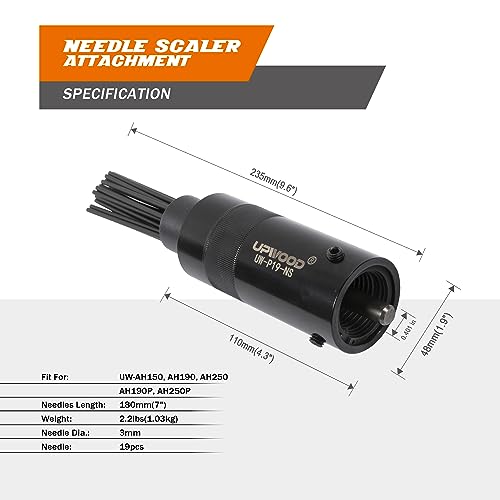 Needle Scaler Attachment, with 19pcs Needles, Screw On for Use UW-AH190P AH250P Air Hammer, Paint, Rust, Dirt and Weld Dust Remover - style: Needle Scaler Attachment