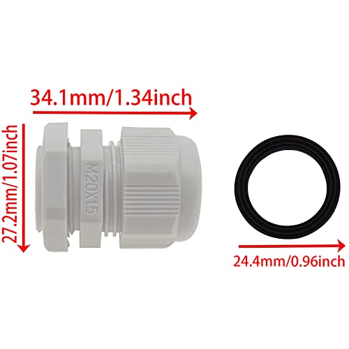 10 Pcs M20x1.5 Waterproof Cable Glands Joints Adjustable 6-12mm Cable Connectors Compression Cable Glands with Locknuts (IP68) - color: White