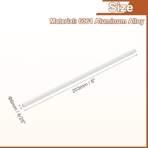 uxcell 6/25"(6mm) Dia Round Aluminum Rod, 8" Long 6061 Aluminum Round Bar Stock for Trailer Garage Projects - size: 6mm x 203mm