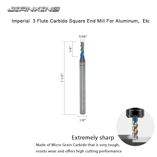 5/64" Carbide Square End Mill, 3 Flute, DLC Coating, 4 Pcs - size: 5/64" (4 Pieces)